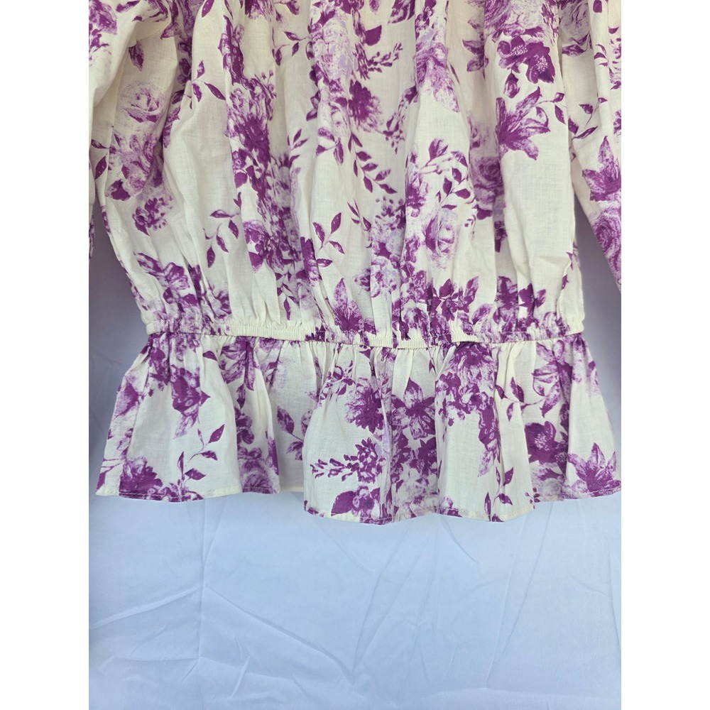 Flying Tomato Purple Floral Off The Shoulder Smocked Peplum Blouse Cotton Medium - Picture 2 of 12